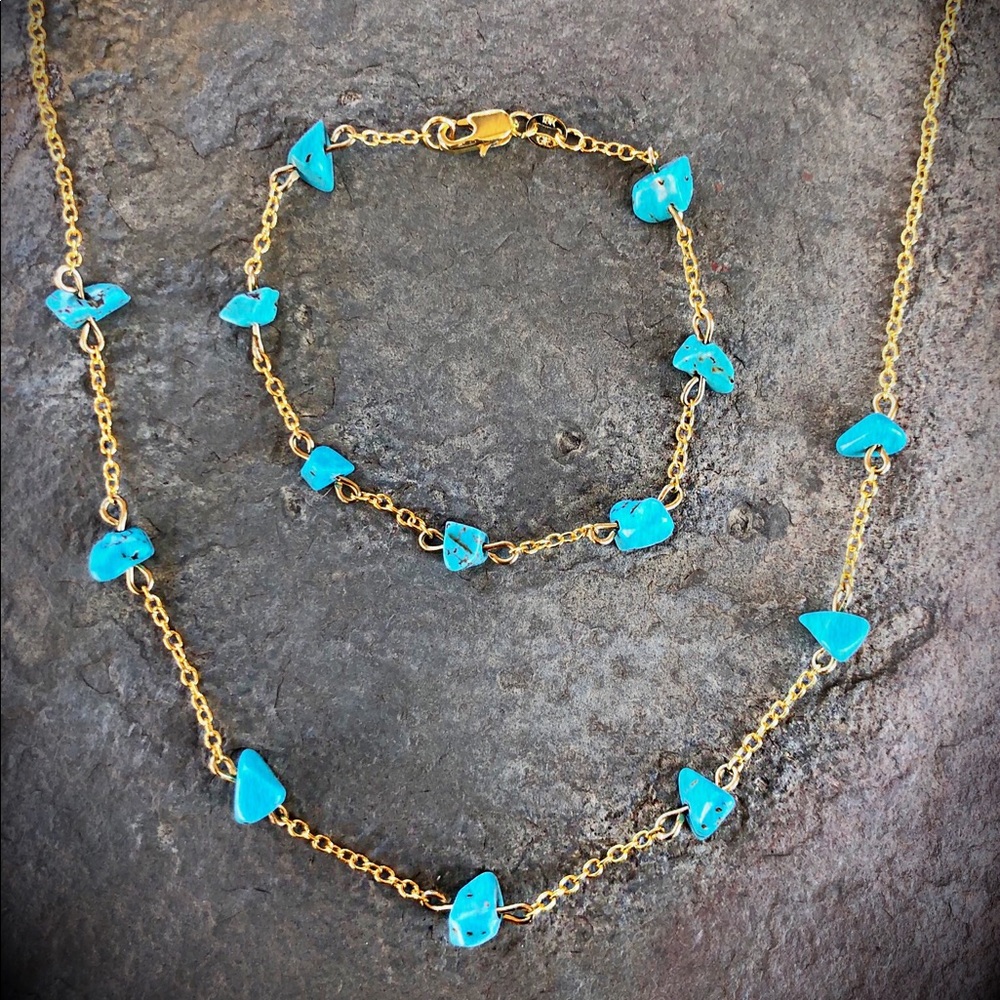 Turquoise &gold filled chain, necklace & bracelet